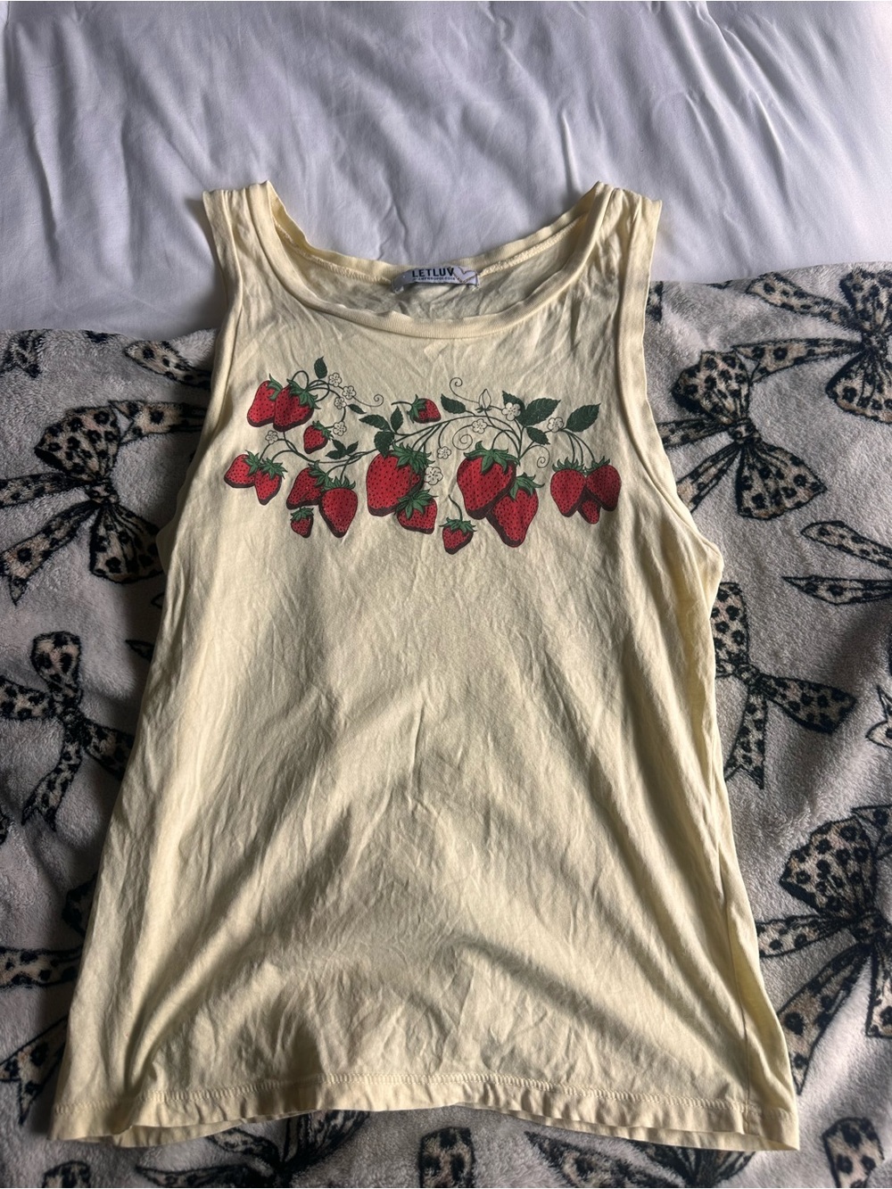 Anthropologie Pale Yellow Strawberry Vine Tank Top